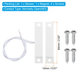 PATIKIL Magnetic Reed Switch, 1 Set Normally Open NO Wired Surface-Mounted Door Window Contact Switch for Home Security