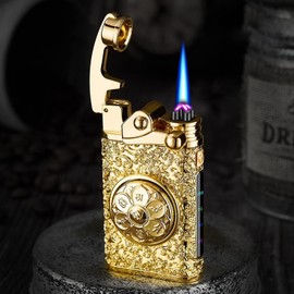 Golden Vintage Dual Arc Plasma Jet Flame Torch Lighter - 2 in 1 USB Rechargeable Windproof Butane Lighter with Gift Box