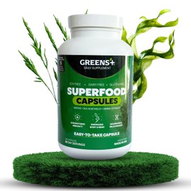 Greens+ Organic Superfood Capsules, Organic Spirulina and Chlorella, with Alfalfa & Wheat Grass, Vitamins & Minerals Supplements, Gluten-Free, Vegan, Non-GMO, 240 Count
