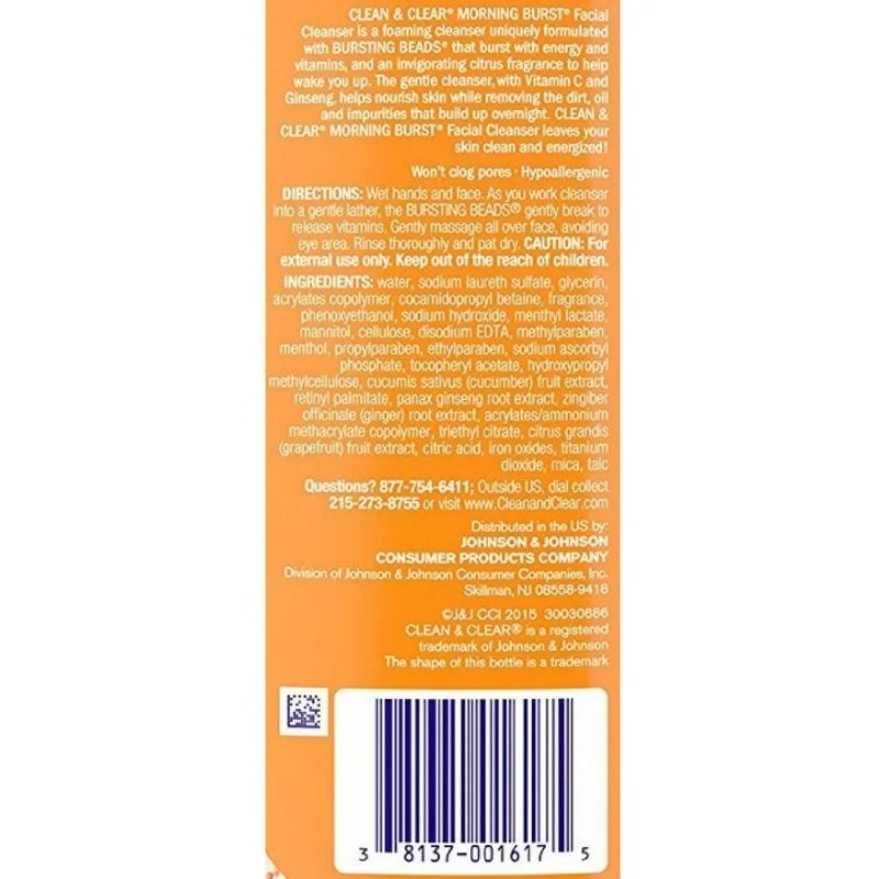 Clean Clear, Limpiador Exfoliante Facial Matutino Con Cuent