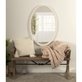 Kate and Laurel Hogan Farmhouse Oval Wall Mirror, 24 x 36, Rustic White, Sophisticated Coastal Mirror for Wall