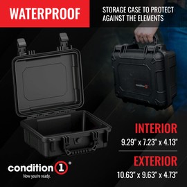 Condition 1 11" Small Waterproof Protective Hard Case with Foam, Model 184, Watertight IP67 Dust Proof and Shock Proof TSA Friendly Portable, Made in USA, 10.63"x9.63"x4.73" Black