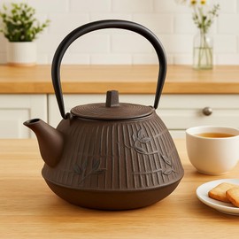 Creative Home Kyusu Cast Iron Pot Japanese Tetsubin Tea Kettle with Stainless Steel Infuser Basket, 40 oz, Brown