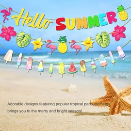 LanttAotte Banner de verano Luau Decoración de fiesta de piscina, suministros de fiesta de girasol, pancarta hawaiana de bienvenida, guirnalda temática de helado, decoración de fiesta de cumpleaños