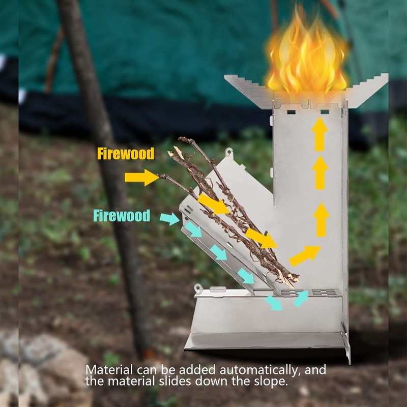 Dilwe Rocket Stove, Portable Stainless Steel Camping Burner, Removable Backpack
