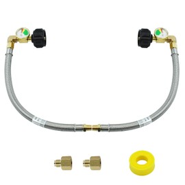 MCAMPAS 1/4" RV Propane Pigtail Hose with Gauge,12" Stainless Steel Braided Propane Hose with 1/4" Male NPT. 1/4"Inverted Male Flare for Standard Two-Stage Regulator, Camper -2 Pack