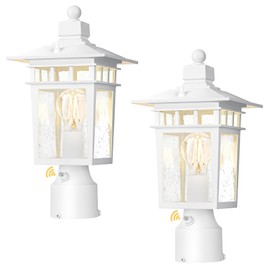 APOTO Dusk to Dawn Outdoor Post Lights, Waterproof Lamp Post Light Fixture, Aluminum Lamp Posts Outdoor Lighting Pole Lantern for Outside Yard Patio Pathway Garden Deck, Hard Wired (2 Pack, White)