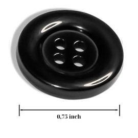 Pack of 12 Black Sewing Buttons 4 Hole Round Buttons for Crafts 0.75 inch Black Buttons for Uniform 30L Big Plastic Buttons for Pants Suite Skirt Dress Jacket Coat Shorts Craft DIY Scrapbooking