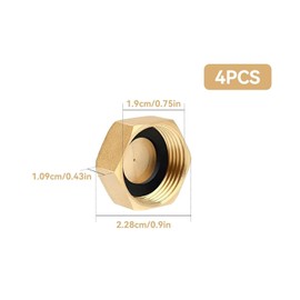 4 blanking plugs, 1/2 inch, with seal, G1/2 (diameter 20 mm), brass hex hose cap, internal thread fittings for water pipes, brass end plugs for pipe connections