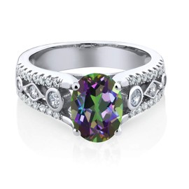 Gem Stone King 925 Sterling Silver Gemstone Birthstone Ring for Women | Oval 8X6MM | Milgrain and Filigree Detail | Engagement Wedding Anniversary Jewelry | Green Mystic Topaz | 9