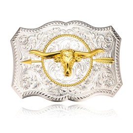 BBOTEN Western American Belt Buckle Silver Golden Texas Longhorn Belt Buckles for Men Belt Buckles Men Western Cowboy
