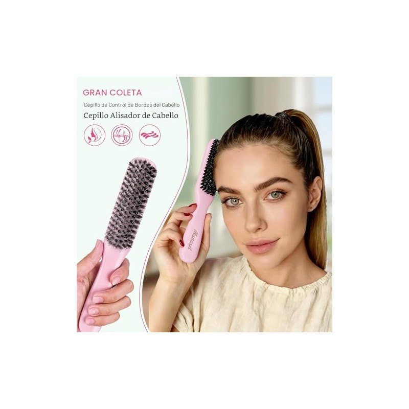 Cepillo de pelo con mango de madera rosa, cerdas de