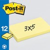 Post-it 655RPYW Recycled Note Pads, 3 x 5, Canary Yellow,