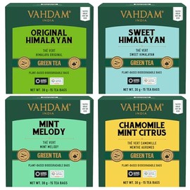 Green Tea Bags 30g (30 Tea Bags) Plant Based Biodegradable Bags, Non GMO, Gluten Free | 100% Pure Herbal Blend - Sweet & Earthy | Whole Loose-Leaf Tea Bags (Chamomile Mint Circus Green Tea)