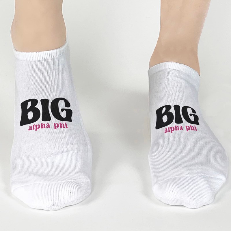 sockprints Alpha Phi Sorority Big Sis Cotton No Show Socks
