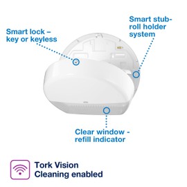Tork Mini Jumbo Toilet Paper Roll Dispenser White T2, Modern Look, Elevation Design, 555020A