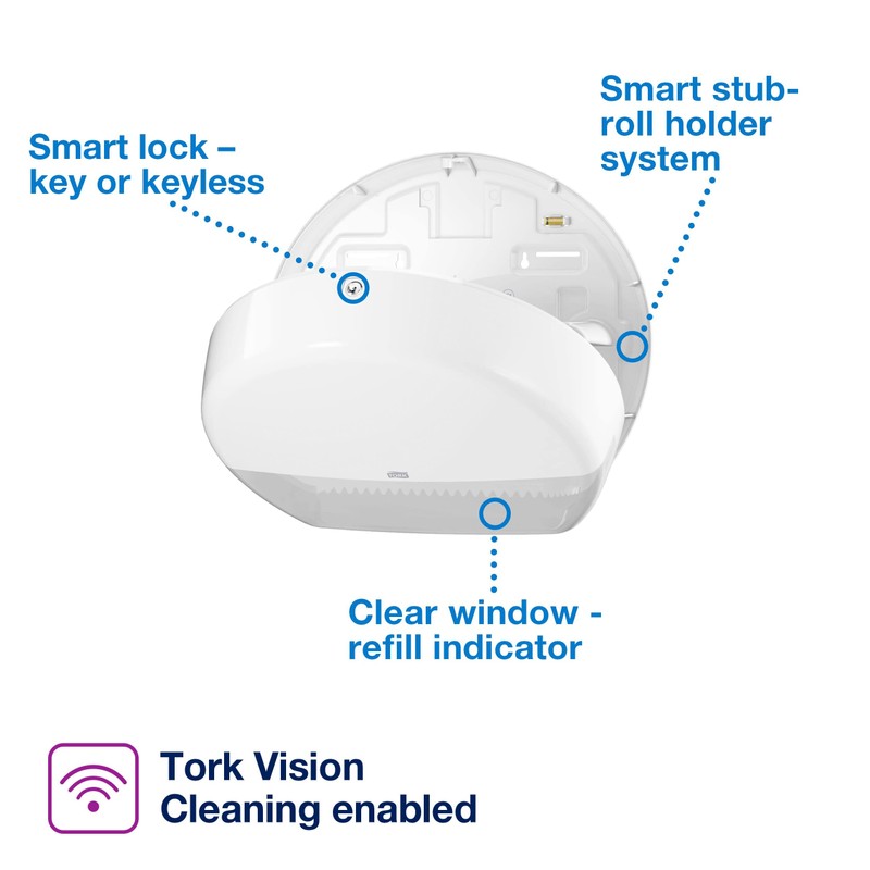 Tork Mini Jumbo Toilet Paper Roll Dispenser White T2, Modern