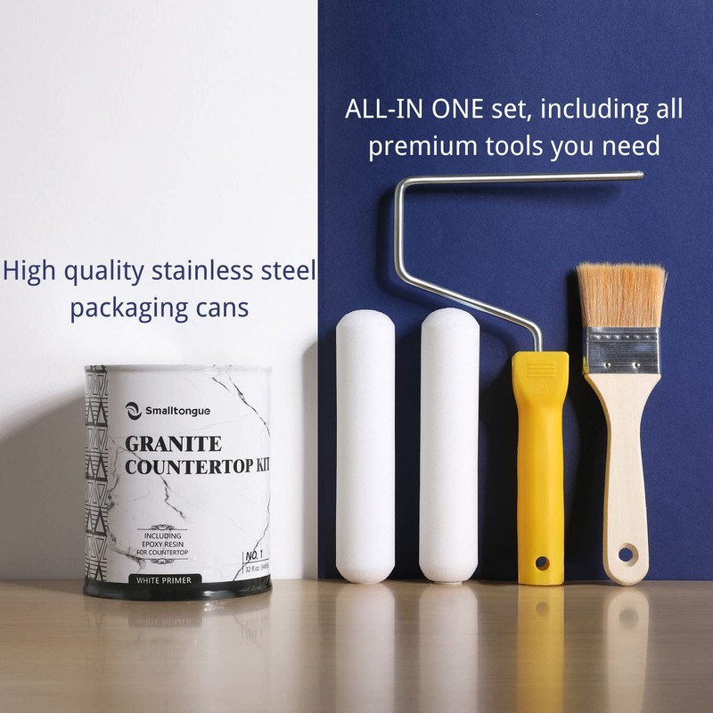 Smalltongue White Marble Countertop Paint Kit(Including Epoxy Resin), All-IN-ONE Set,