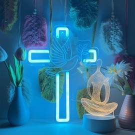 Cross Neon Sign, Peace Dove Neon Sign, Decorative Neon Sign for Home, Bedroom, Living Room, Kitchen, Dining Room, Bathroom, Nursery, Wedding, Birthday, 13.3 * 9.75inch