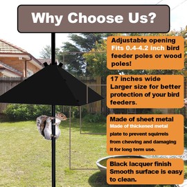 PirateAnt Metal Squirrel Baffle，Adjustable Opening Size Up to 4x4 Wide Wooden Post,Squirrel Baffle for Bird Feeders Without Removing Bird Feeder Poles Or Shepherd's Hooks.17inch
