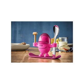 WMF McEgg egg cup with spoon, funny egg cup children, plastic, cromargan stainless steel polished, dishwasher safe, pink.