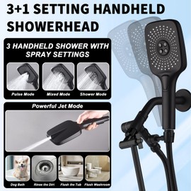 12" Rain Shower Heads with Handheld Spray Combo,High Pressure Dual Shower Head Combo with 3+1 Settings Handheld Spray,Including 3-Way Diverter,Height/Angle Adjustable Extension Shower Arm-Matte Black