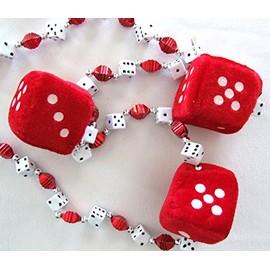 PLESIU PDTXCLS New Orleans Red Fuzzy Dice Craps Mardi Gras Beads Necklace