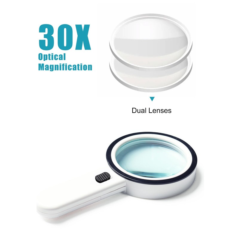 Magnifying Glass with Light - 30X Handheld Magnifying Glasses, 13LED