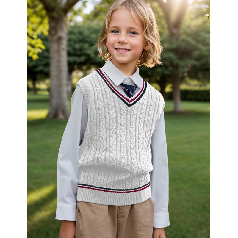BOBOYOYO - Chaleco unisex de punto trenzado 100% algodón, uniforme