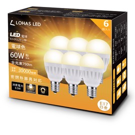 Lohas Mini Krypton LED Bulb, E17, 60 W-Equiv., Bulb Color, 750 lm, Long Life, Wide Distribution, Small, Dimming, Incompatible w/Insulated Fixtures, Compatible w/Sealed Fixtures, PSE Certified, 6 Ct.