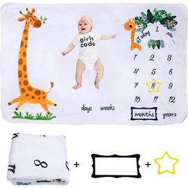 Newborn Milestone Blanket for Photograph Blankets - 60"x40" Giraffes Blanket for Baby Girl Shower Gifts - First Year Calendar Growth Chart, Monthly Baby Milestone Blanket.