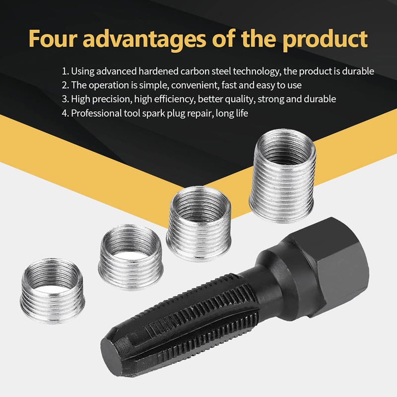 Qiilu Spark Plug Tool, Carbon Steel Spark Plug Re-thread Tools