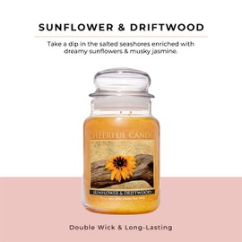 A Cheerful Giver - Sunflower & Driftwood - 24oz Large Scented Candle Jar with Lid - Cheerful Candle - 135 Hours, Candles Gifts for Women, Yellow