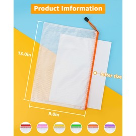 Umriox 12PCS Mesh Zipper Pouch Zipper File Bags with Grid Travel Pouch, A4 Size Zip Document Holder for School Office Supplies and Travel Accessories(12 Colors)