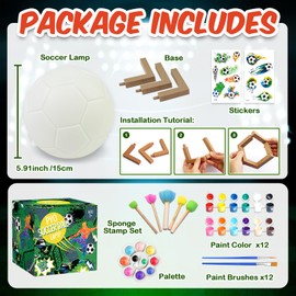 Paint Your Own Football Painting Lamp Kit, World Cup 3D Night Light Painting Lamp Art Set with Football Stickers, Wooden Stand, Creativity Arts & Crafts Kit 5 6 7 8 9 10 Year Old Girls Boys Gifts