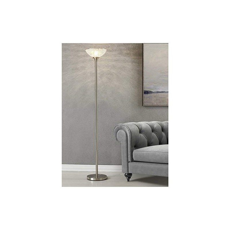 HOMEGLAM Lucie 71" Crystalsd Wire Shade Torchiere Floor Lamp (Brushed