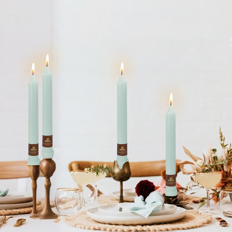 Fresh Mint Green Taper Candlesticks 8 Inch Handmade Smokeless Taper