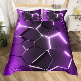 Honeycomb Bedding Set Hexagonal Ombre Purple Comforter Cover for Kids Boys Girls Geometrical Duvet Cover Breathable Beehive Vintage Modern Geometric Bedspread Cover Single 2Pcs