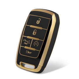 WORCAS for Dodge 2019-2023 5 Buttons Key Fob Cover,Premium Soft TPU Key Fob Cover Case Compatible with Dodge RAM 1500/2500/3500(Gold-Black)