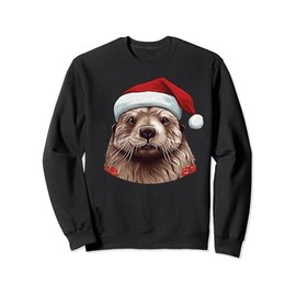 Cute Sea Otter Wearing Santa Hat Funny Animal Christmas Sweatshirt
