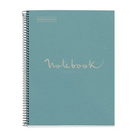 Miquelrius - Notebook 100% recycled, 1 colour strip, A4, 80 sheets with horizontal lines, 7 mm, paper 80g, 4 holes, cardboard cover, blue