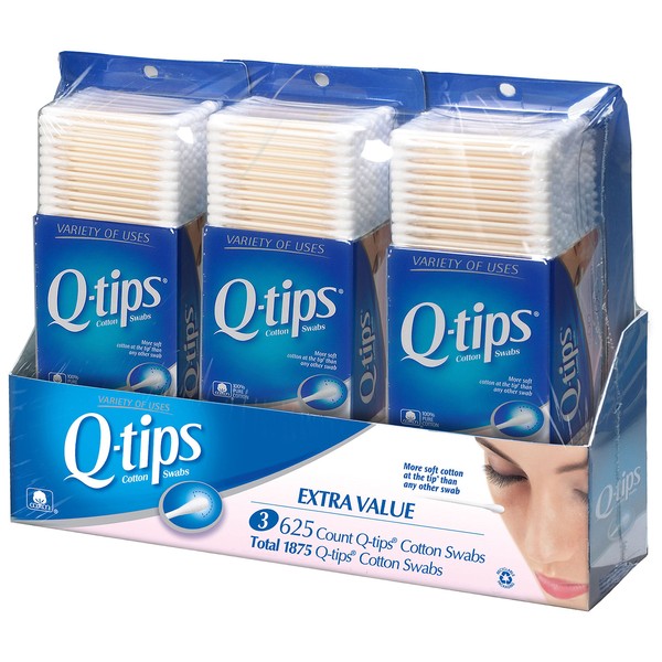 Q-tips Cotton Swabs, Club Pack 1875 ct(Pack of 3)