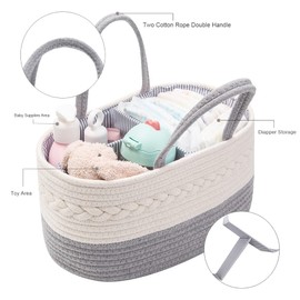 YeaYee Baby Nappy Caddy Organiser, Multifunctional Storage Box for Nappies, with Interchangeable Compartments, 100% Cotton Linen, Portable Storage Basket for Nappies, Baby Shower Gift