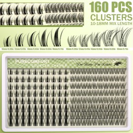 Himirell 160 Pcs Lash Clusters Extensions Kit - Manga - Natural Wispy Faux Mink Individual Eye Lash 10-18mm Clusters with D Curl Fluffy Wispy Lash Clusters for Lash Extension at Home