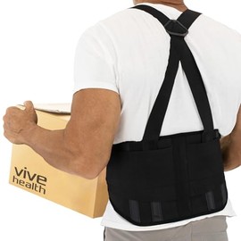 Vive- Faja lumbar para levantamiento de pesas - Cinturón de soporte lumbar para hombres y mujeres con tirantes - Alivio del dolor lumbar y ciático -  