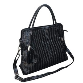 Women’s Multicolor Boston Bag Genuine Leather Colorful Large Tote Handbag Purse (Black-Middle size)