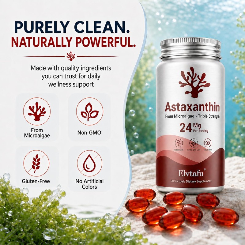 Astaxanthin Supplements 24mg Astaxanthin Softgels,from Microalgae, Triple Strength Astaxantina Antioxidant