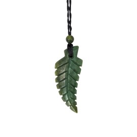 81stgeneration Women's Men's Hand Carved Nephrite Jade Greenstone Maori Fern Leaf Pendant Necklace