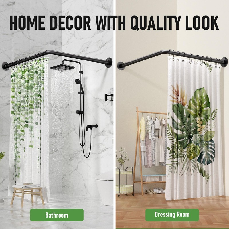 L Shaped Shower Curtain Rod, [23"-36"] x [23"-36"] Adjustable Corner