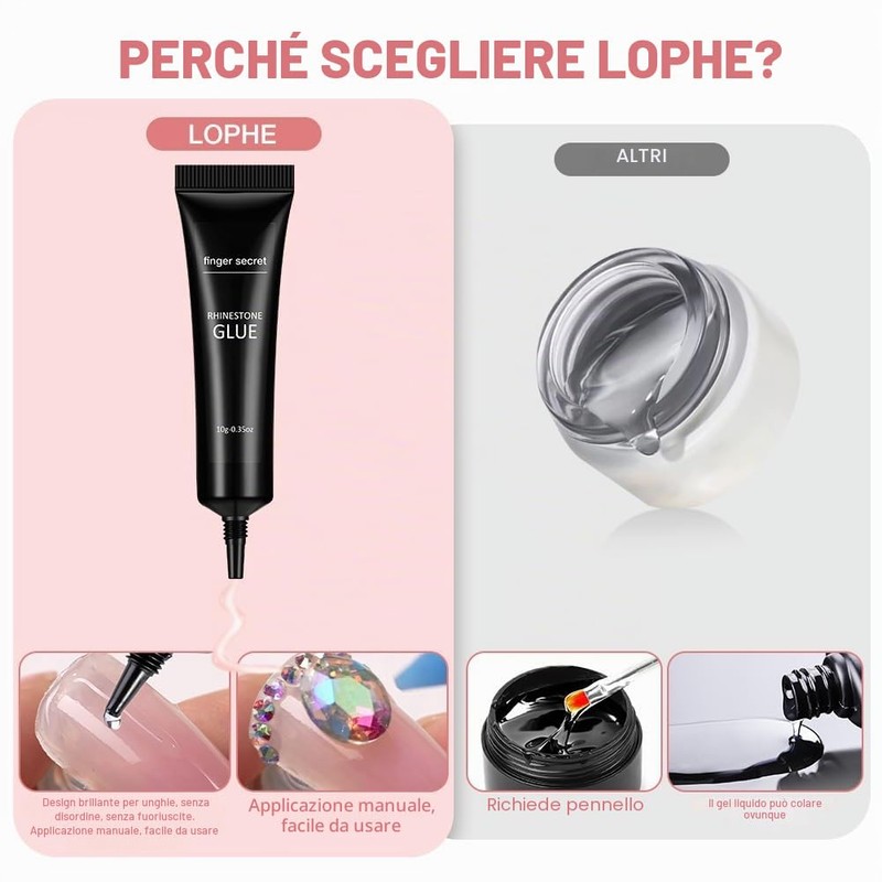 LOPHE Colla Strass Unghie, Colla per Gel Unghie, per Nail